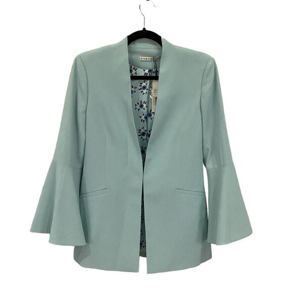 Alice + Olivia Skye Trumpet Sleeve Boyfriend Blazer In Powder Blue Size Small - Picture 2 of 15